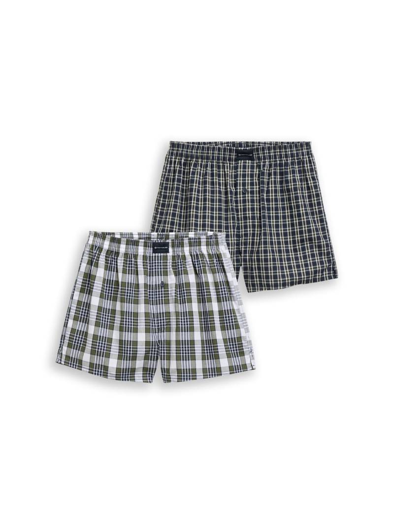 TOM TAILOR Herren Mittellange Boxershorts mit Karomuster im 2er-Pack, grün, Kariert, Gr. XL von Tom Tailor