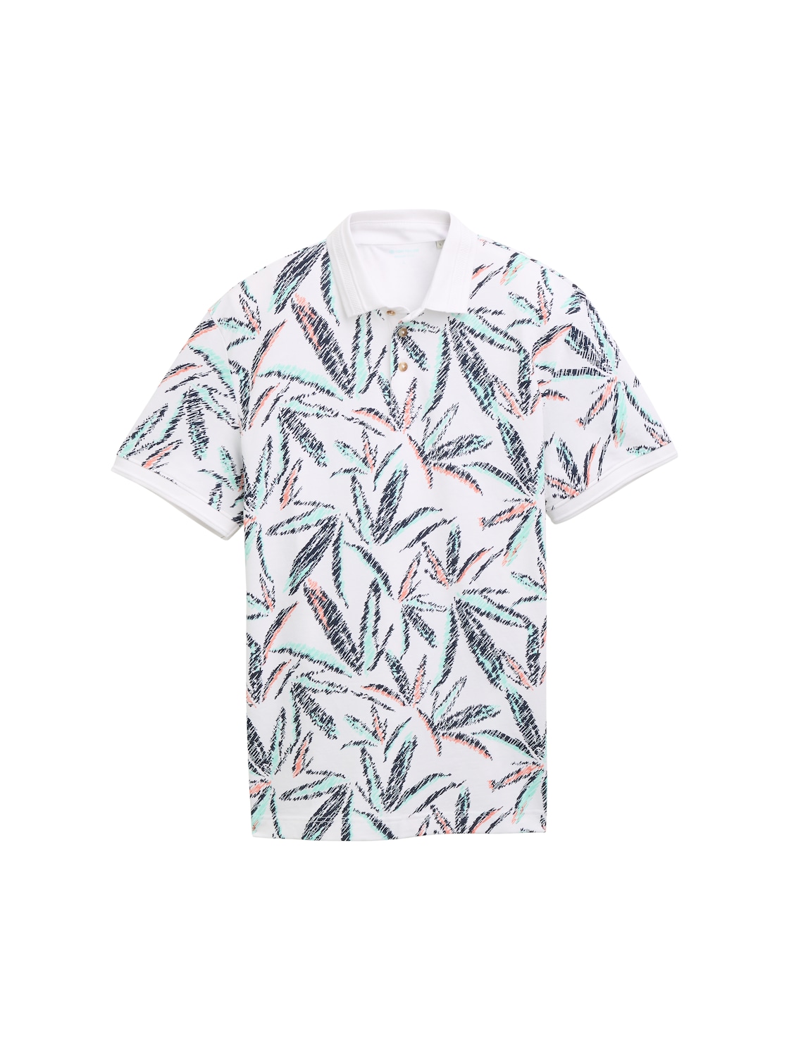 TOM TAILOR Herren Piqué Poloshirt mit Palmen-Print, weiß, Gemustert, Gr. M von Tom Tailor