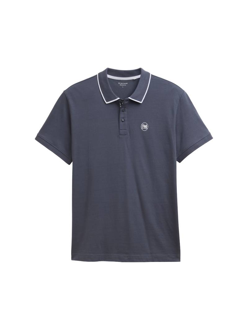 TOM TAILOR Herren Piqué Poloshirt mit Print, grau, Uni, Gr. S von Tom Tailor