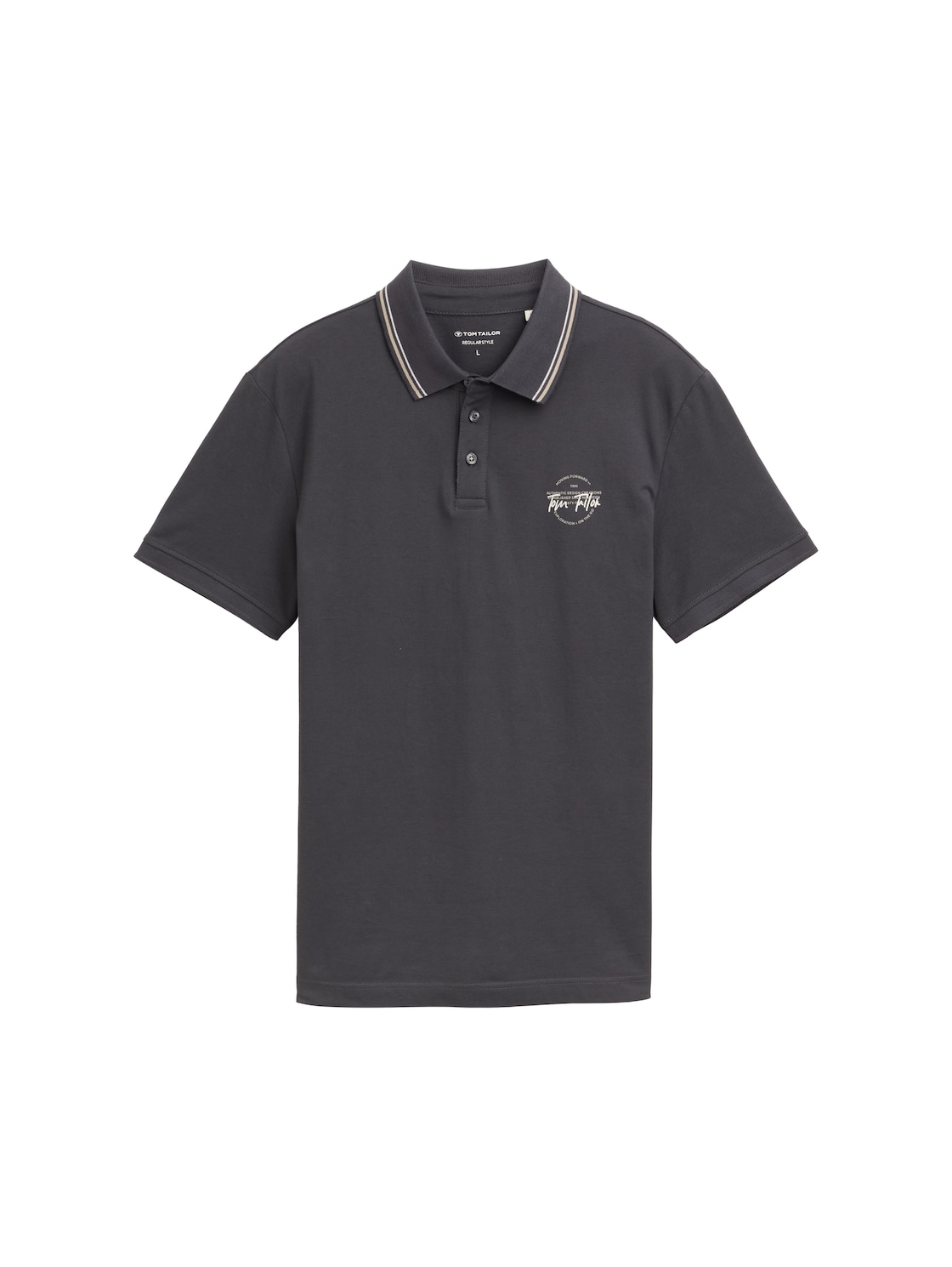 TOM TAILOR Herren Piqué Poloshirt mit prünt, schwarz, Uni, Gr. M von Tom Tailor