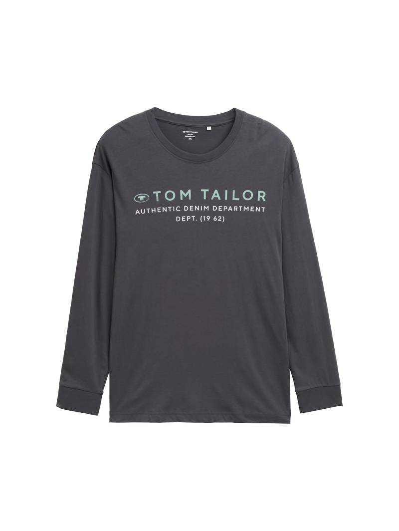 TOM TAILOR Herren Plus Size - Langarmshirt mit Logo-Print, schwarz, Uni, Gr. 2XL von Tom Tailor