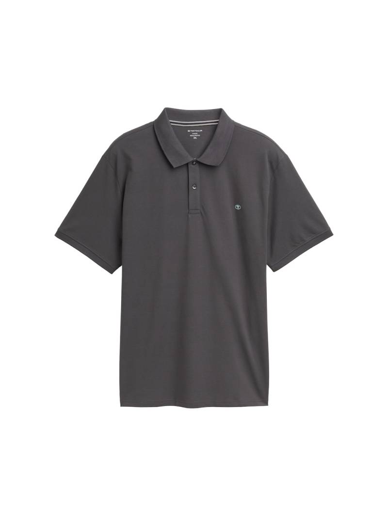TOM TAILOR Herren Plus Size - Piqué Poloshirt mit Logo-Stickerei, grau, Uni, Gr. 2XL von Tom Tailor