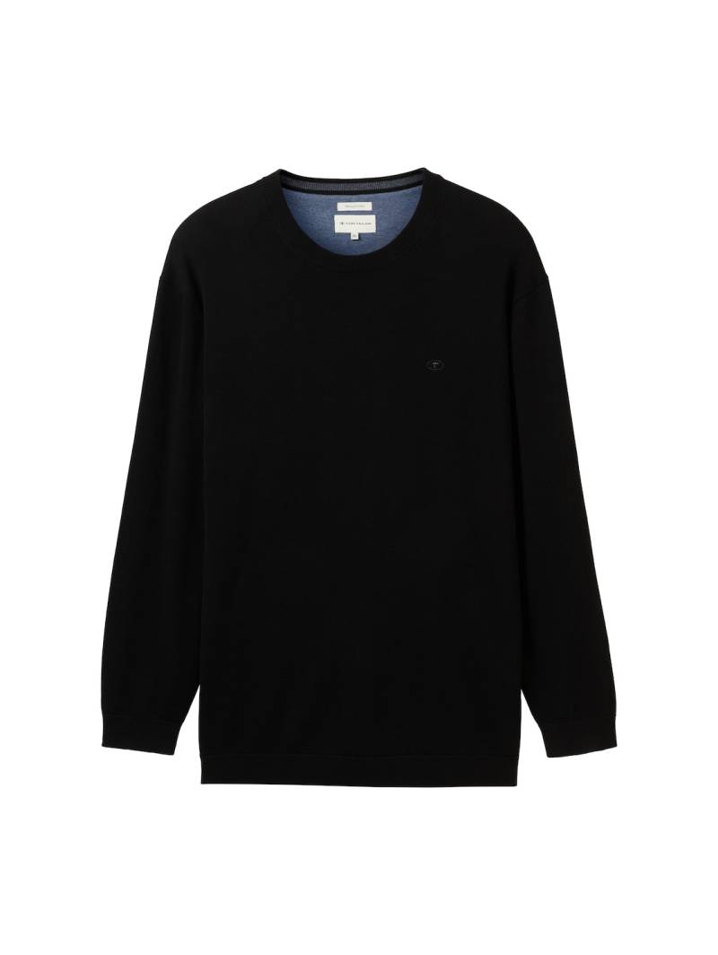 TOM TAILOR Herren Plus Size - Strickpullover mit Logo Stickerei, schwarz, Uni, Gr. 3XL von Tom Tailor