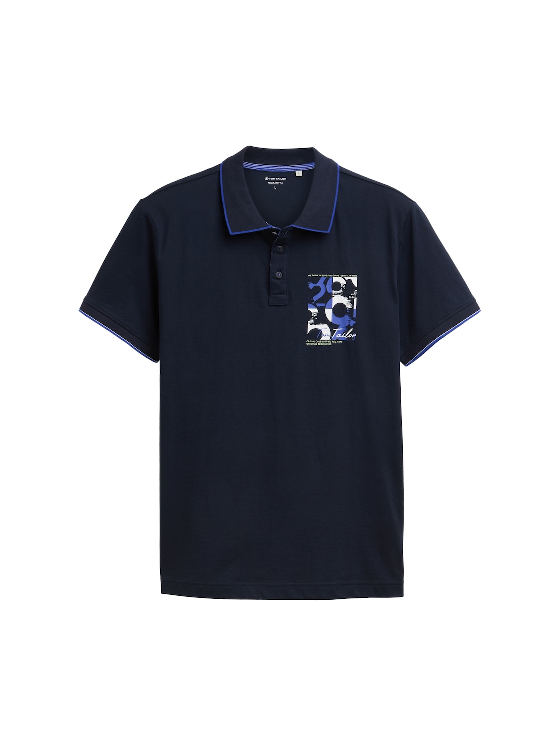 TOM TAILOR Herren Poloshirt mit Logo-Print aus Baumwolle, blau, Uni, Gr. XXXL von Tom Tailor