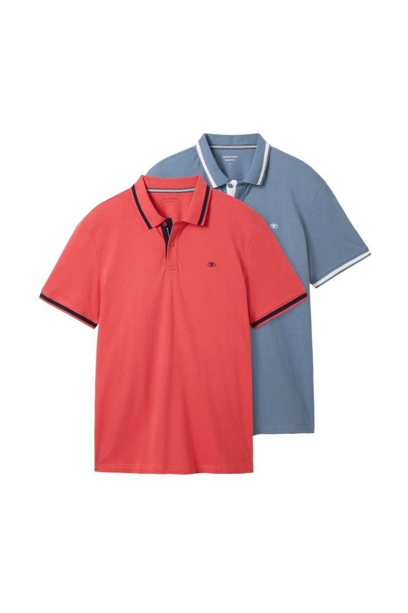 TOM TAILOR Herren Poloshirts im Doppelpack, rot, Uni, Gr. L von Tom Tailor