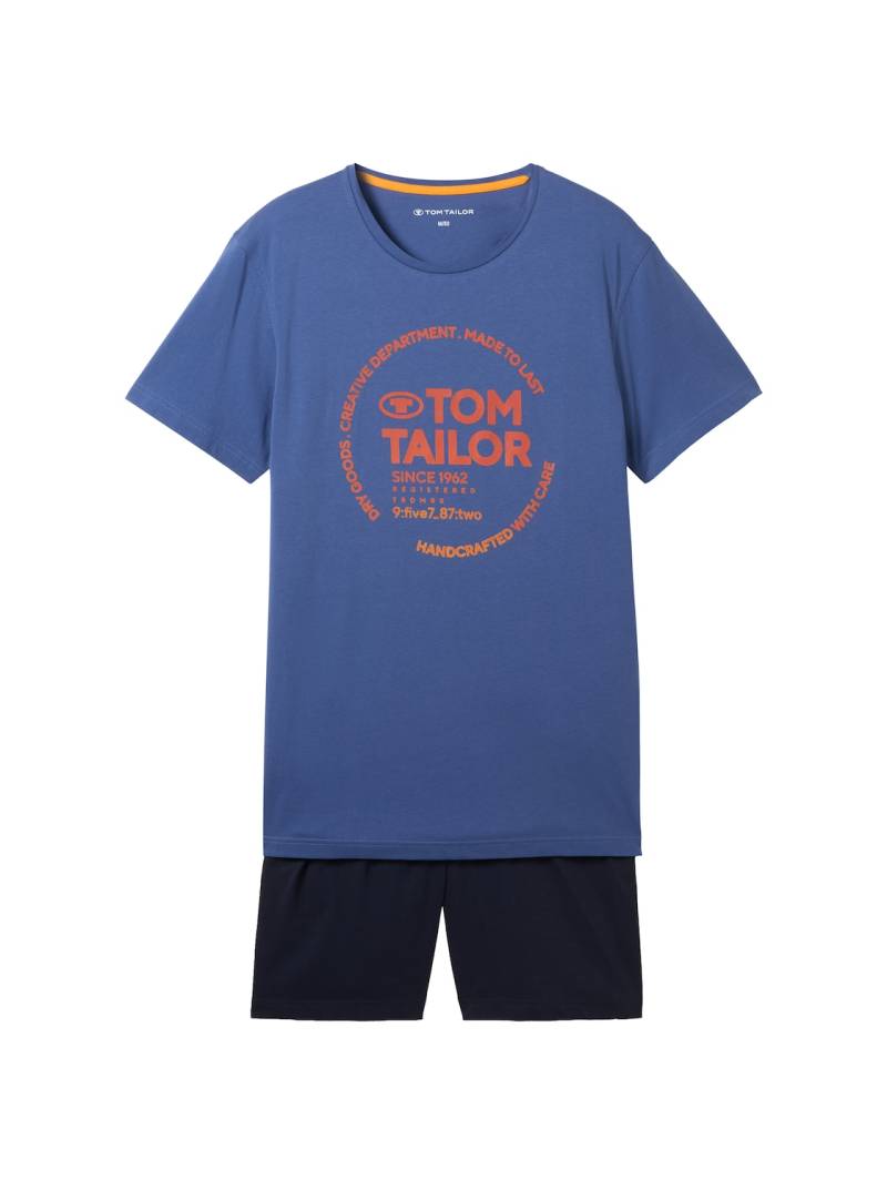 TOM TAILOR Herren Pyjama-Set aus Baumwolle mit logo-Print, blau, Logo Print, Gr. 56 von Tom Tailor