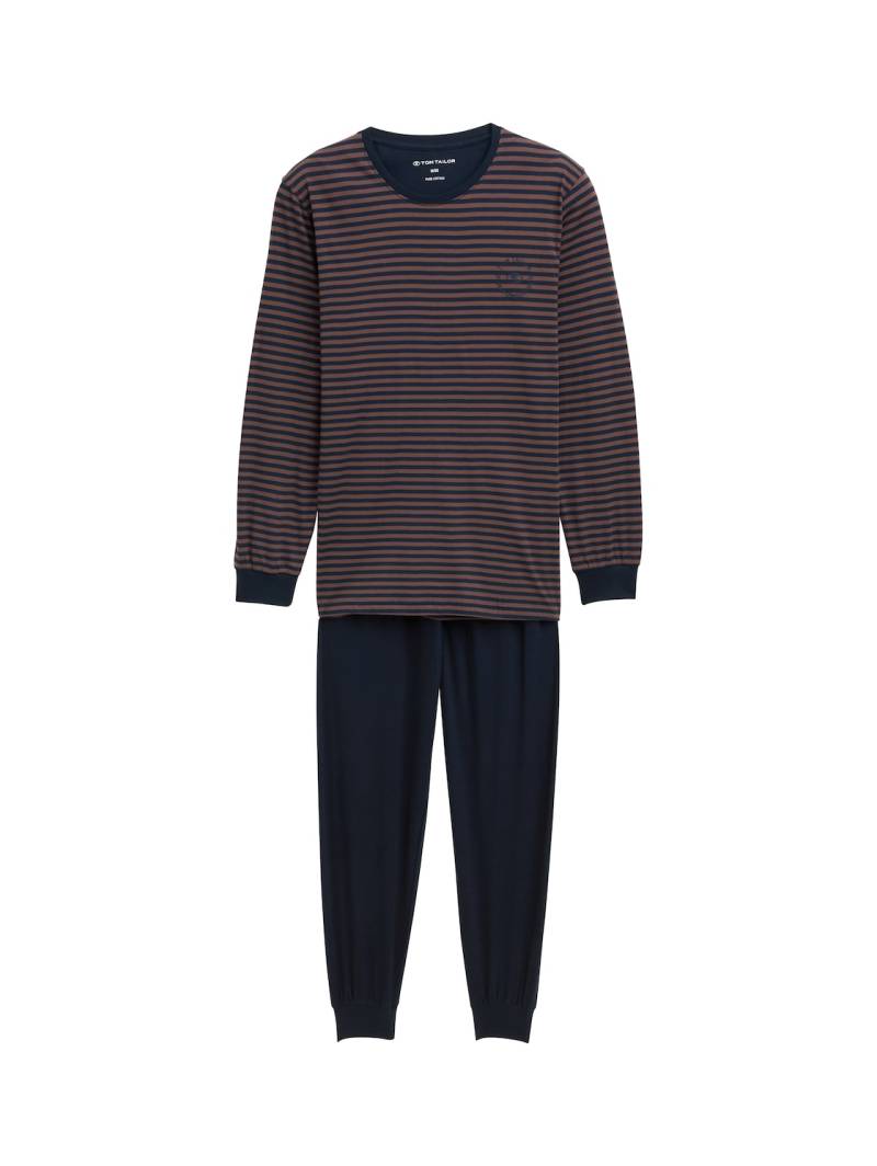 TOM TAILOR Herren Pyjama-Set mit Streifenmuster, braun, Gestreift, Gr. 56 von Tom Tailor