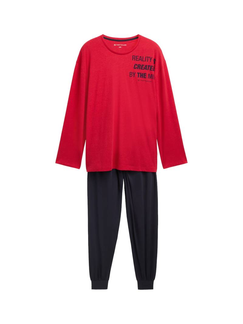 TOM TAILOR Herren Pyjama-Set aus Baumwolle mit Textprint, rot, Print, Gr. 48 von Tom Tailor