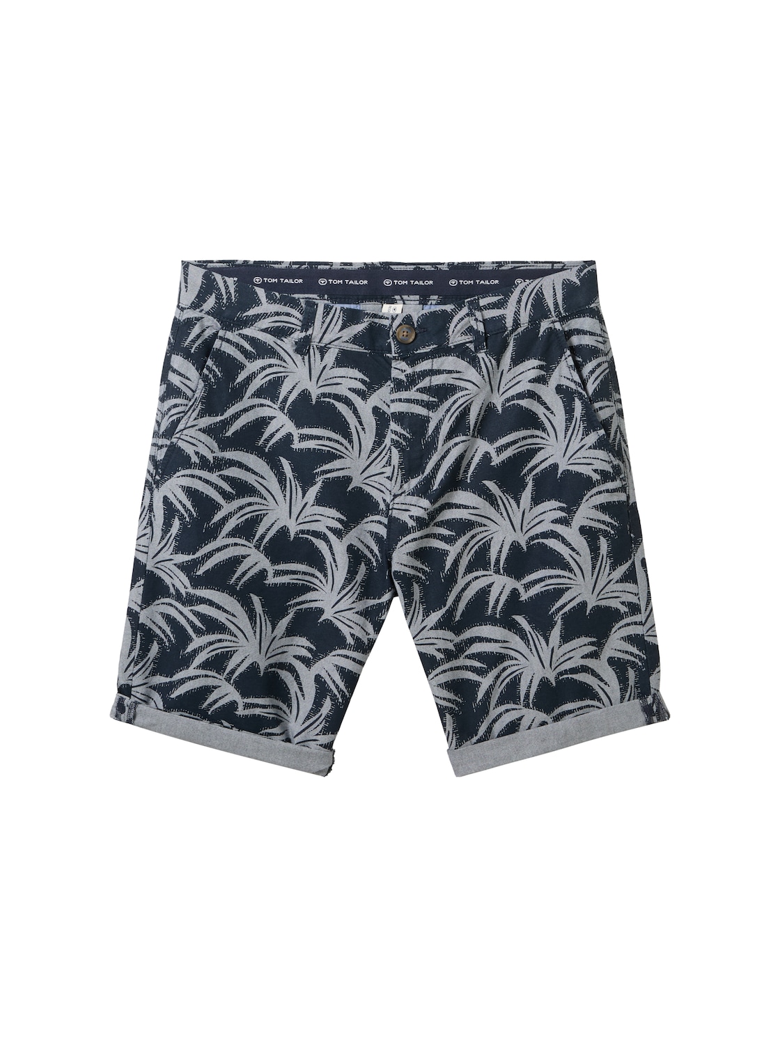 TOM TAILOR Herren Regular Chinoshorts mit Allover-Print, blau, Allover Print, Gr. 31 von Tom Tailor