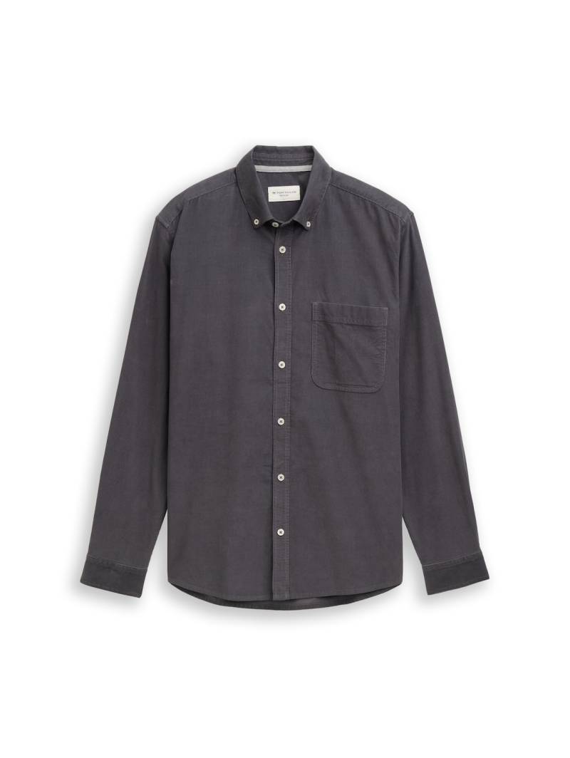 TOM TAILOR Herren Regular Fit Cordhemd mit Brusttasche, grau, Uni, Gr. XS von Tom Tailor