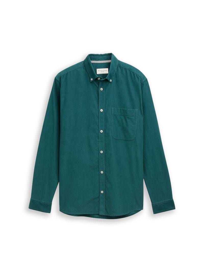 TOM TAILOR Herren Regular Fit Cordhemd mit Brusttasche, grün, Uni, Gr. M von Tom Tailor