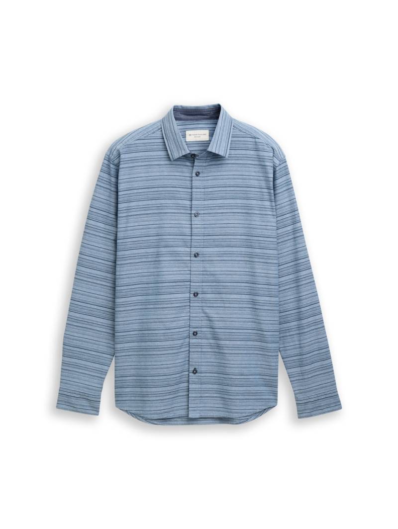 TOM TAILOR Herren Regular Fit Hemd mit Streifenmuster, blau, Meliert, Gr. XS von Tom Tailor