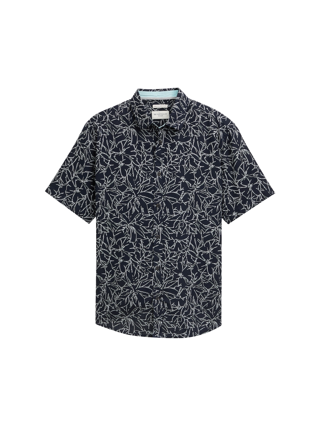 TOM TAILOR Herren Regular Fit Kurzarmhemd mit Leinenanteil, blau, Gemustert, Gr. S von Tom Tailor