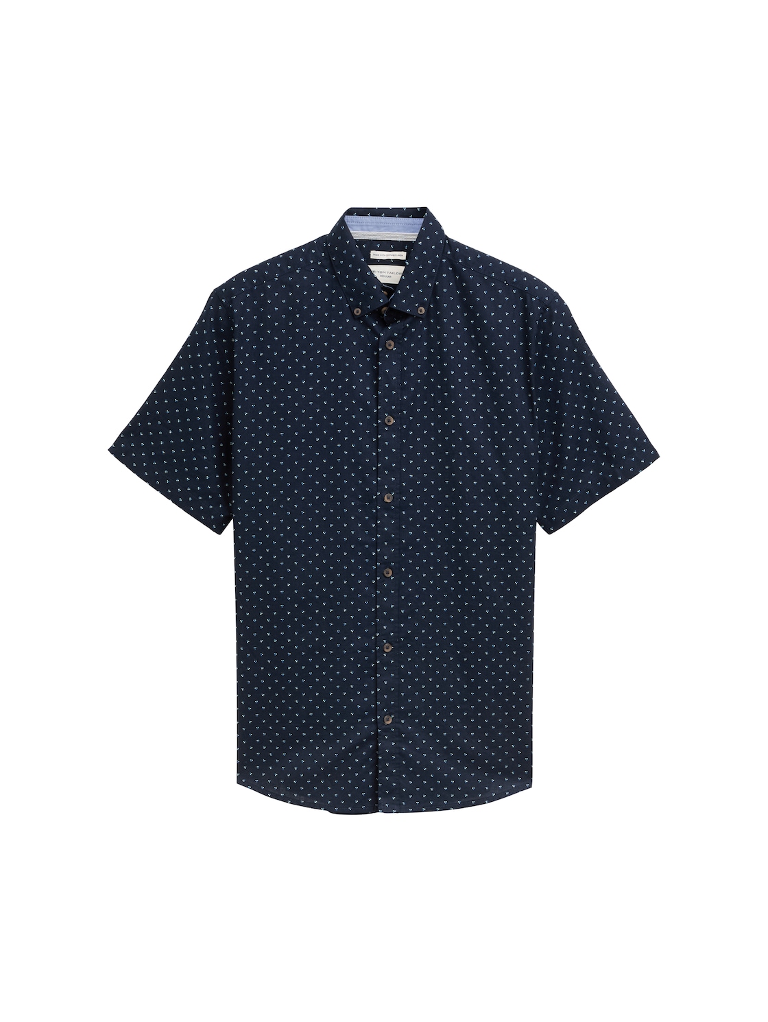 TOM TAILOR Herren Regular Fit Kurzarmhemd mit Leinenanteil im Pünktchen-Muster, blau, Gepunktet, Gr. M von Tom Tailor