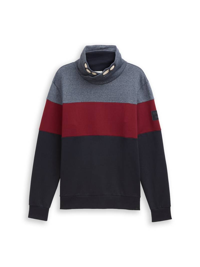 TOM TAILOR Herren Snood Sweatshirt mit Colour Blocking, rot, Colour Blocking, Gr. L von Tom Tailor