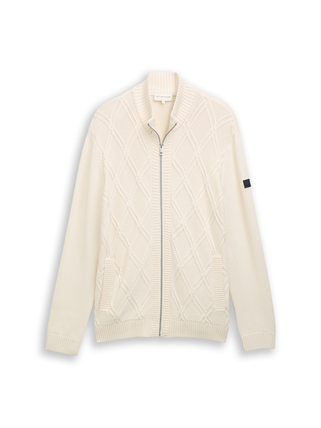 TOM TAILOR Herren Strickjacke mit Zopfmuster, braun, Uni, Gr. M von Tom Tailor