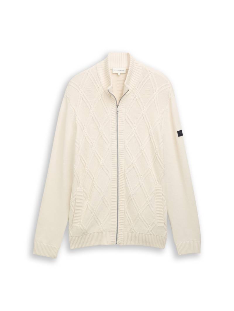 TOM TAILOR Herren Strickjacke mit Zopfmuster, braun, Uni, Gr. XL von Tom Tailor