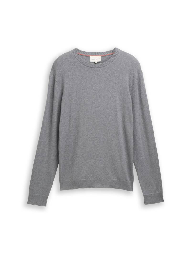 TOM TAILOR Herren Strickpullover mit Kaschmir-Anteil, grau, Meliert, Gr. XL von Tom Tailor