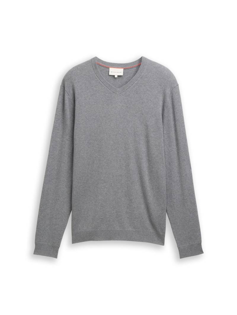 TOM TAILOR Herren Strickpullover mit Kaschmir-Anteil, grau, Meliert, Gr. XXXL von Tom Tailor