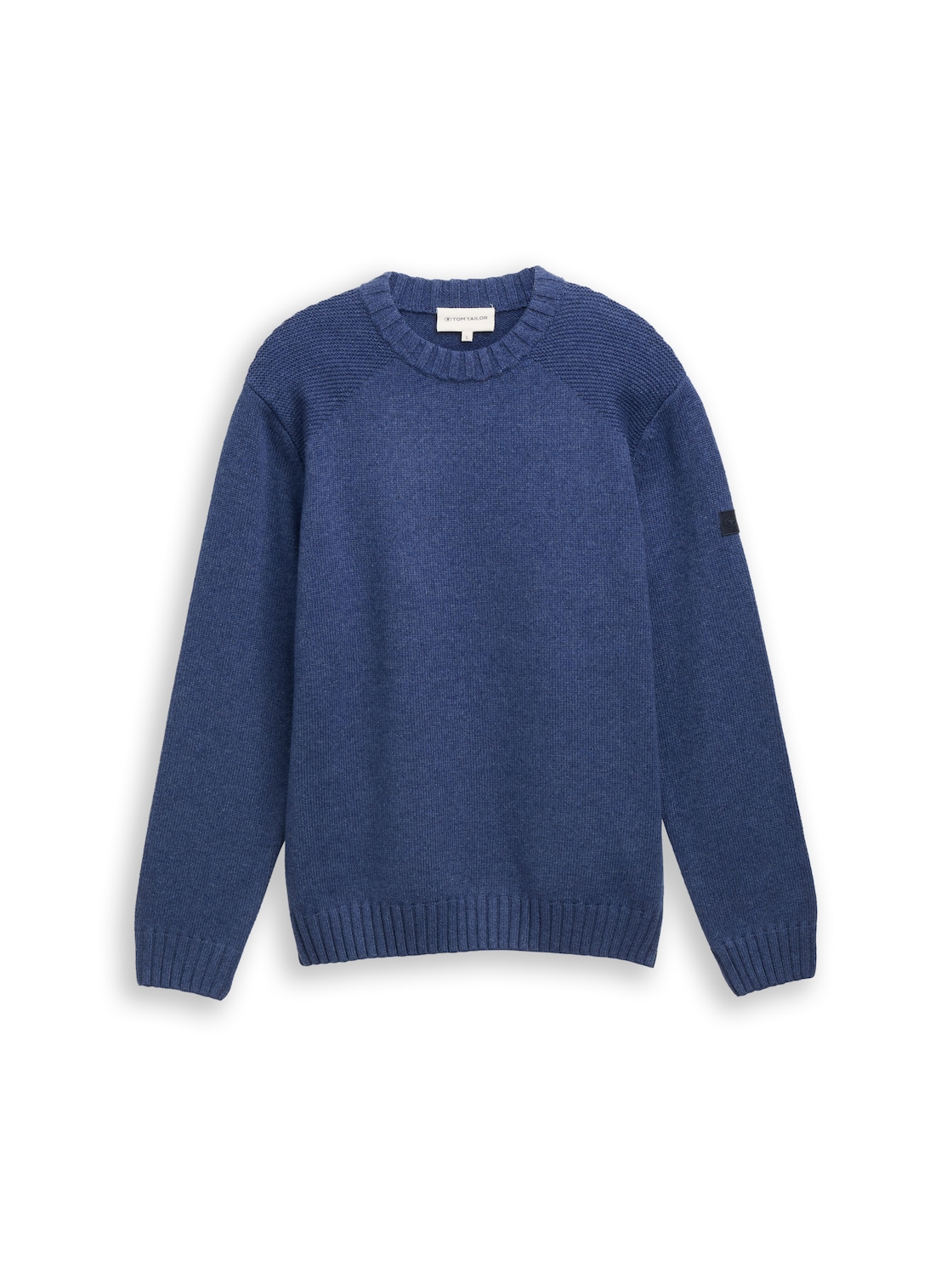 TOM TAILOR Herren Strickpullover mit Ripp-Details, blau, Meliert, Gr. M von Tom Tailor