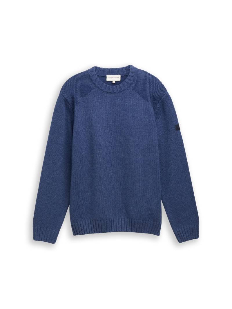 TOM TAILOR Herren Strickpullover mit Ripp-Details, blau, Meliert, Gr. XXXL von Tom Tailor