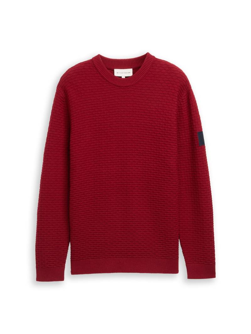 TOM TAILOR Herren Strickpullover mit Rundhalsausschnitt, rot, Uni, Gr. XXL von Tom Tailor