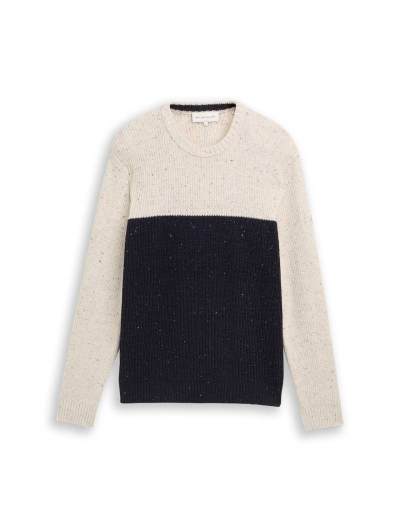 TOM TAILOR Herren Strickpullover mit Strukturmix, weiß, Colour Blocking, Gr. XL von Tom Tailor