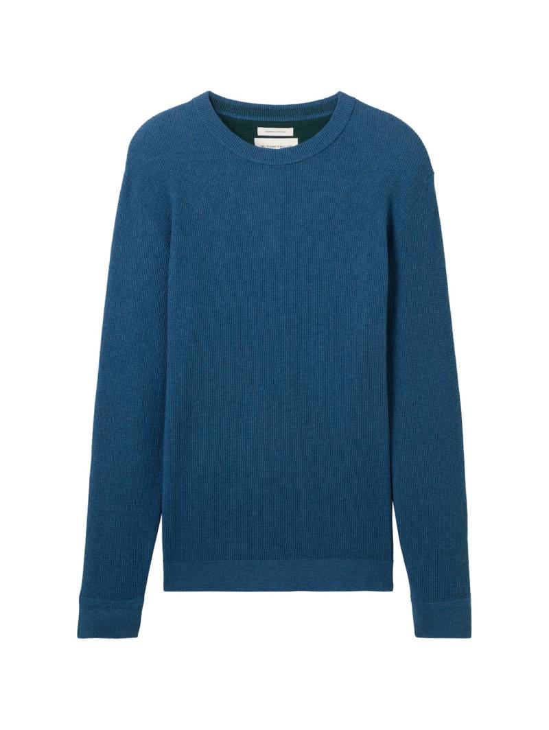 TOM TAILOR Herren Strickpullover aus Baumwolle, blau, Uni, Gr. L von Tom Tailor