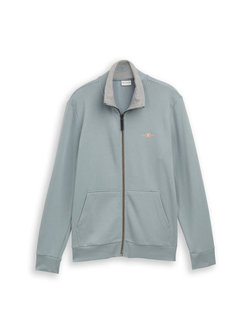 TOM TAILOR Herren Sweatjacke mit Stehkragen, grün, Uni, Gr. S von Tom Tailor