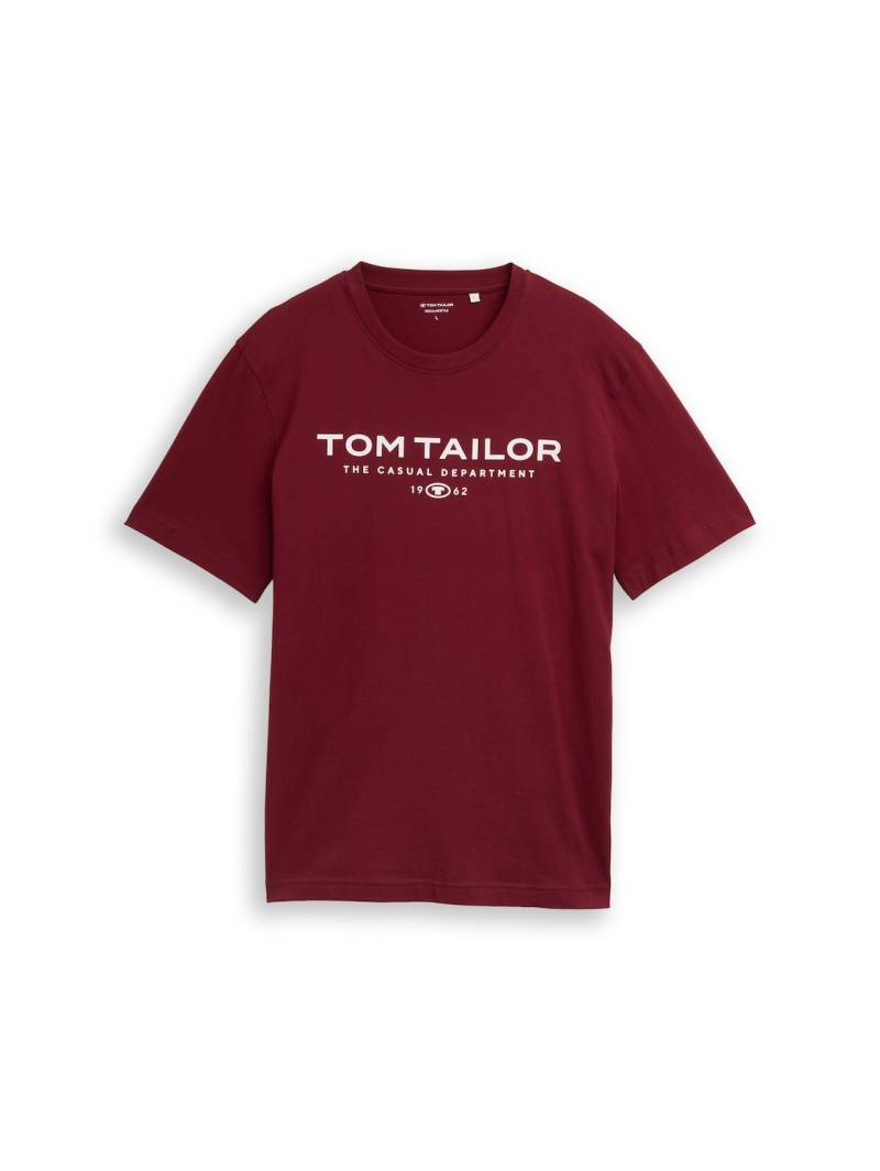 TOM TAILOR Herren T-Shirt aus Baumwolle mit Logo-Print, rot, Uni, Gr. L von Tom Tailor