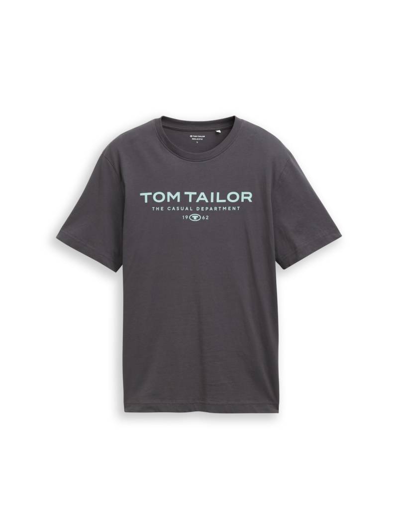 TOM TAILOR Herren T-Shirt aus Baumwolle mit Logo-Print, schwarz, Uni, Gr. XL von Tom Tailor