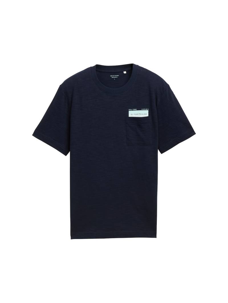 TOM TAILOR Herren T-Shirt mit Brusttasche, blau, Uni, Gr. M von Tom Tailor