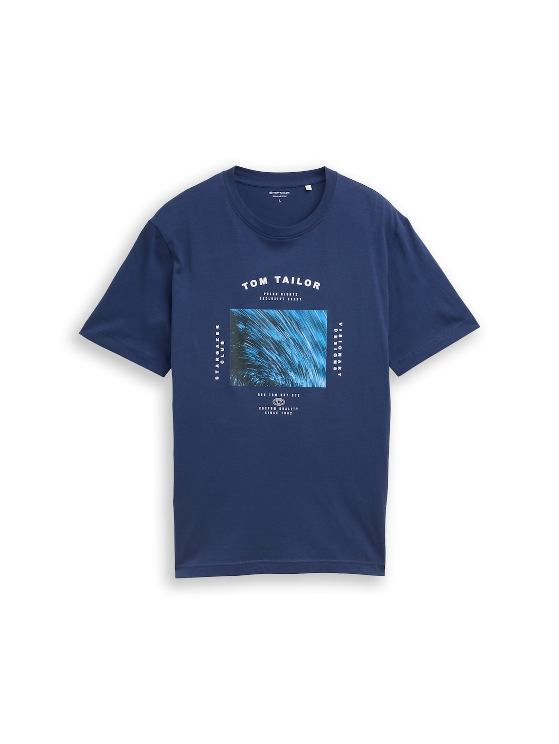 TOM TAILOR Herren T-Shirt mit Foto-Print, blau, Uni, Gr. M von Tom Tailor