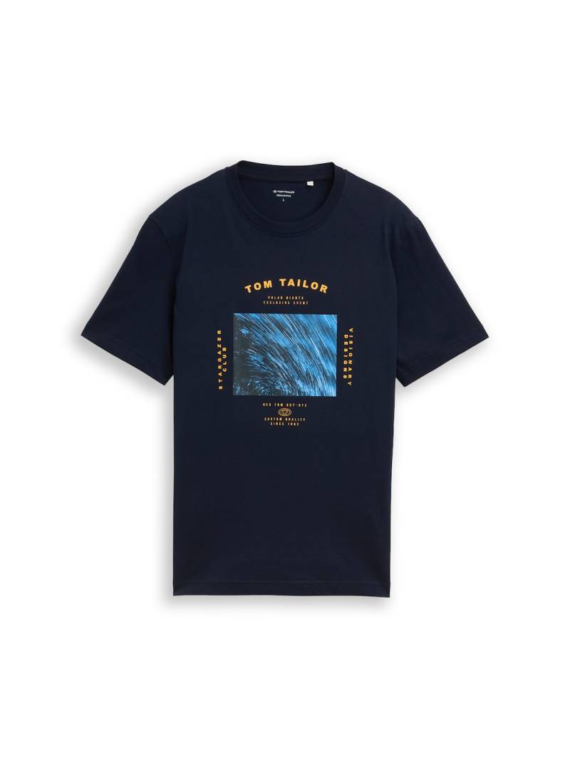 TOM TAILOR Herren T-Shirt mit Foto-Print, blau, Uni, Gr. XXXL von Tom Tailor