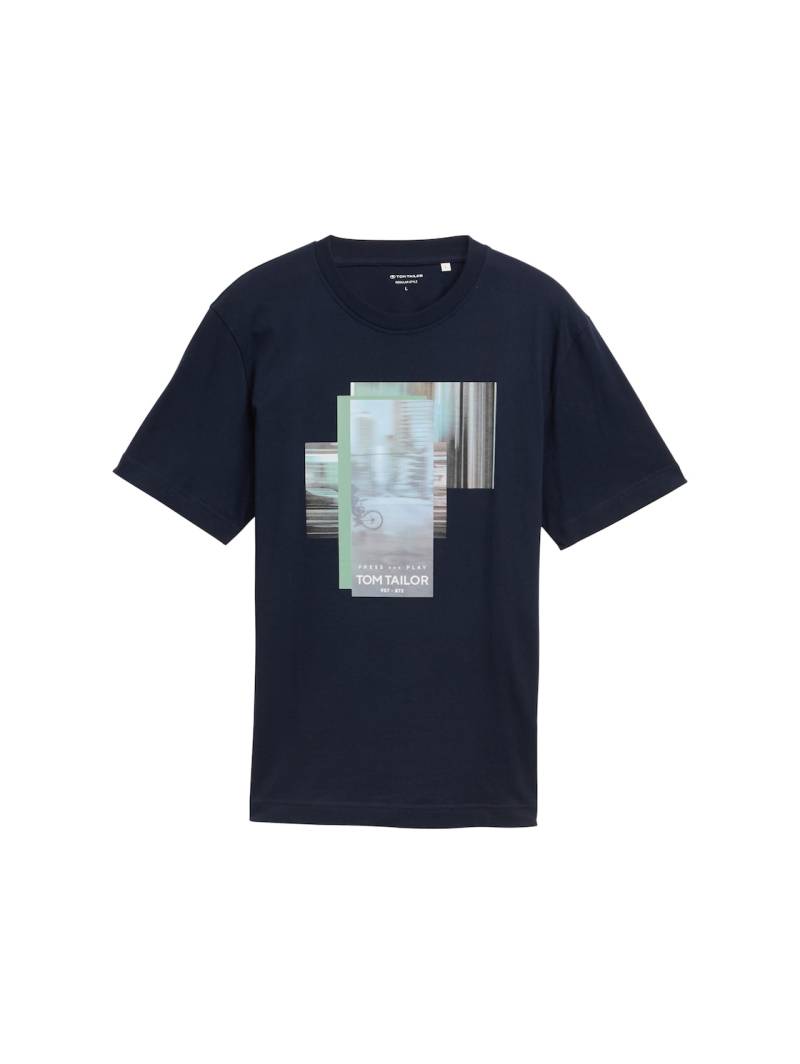 TOM TAILOR Herren T-Shirt mit Fotoprint, blau, Logo Print, Gr. L von Tom Tailor