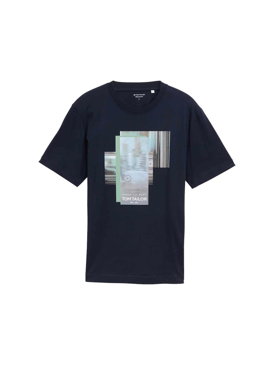 TOM TAILOR Herren T-Shirt mit Fotoprint, blau, Logo Print, Gr. S von Tom Tailor