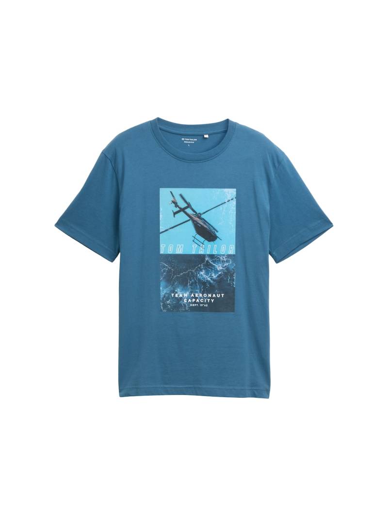 TOM TAILOR Herren T-Shirt mit Fotoprint, blau, Print, Gr. M von Tom Tailor