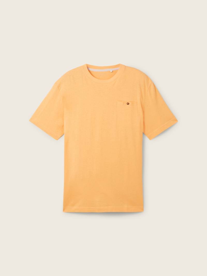 TOM TAILOR Herren T-Shirt mit Leinenanteil, orange, Uni, Gr. XL von Tom Tailor