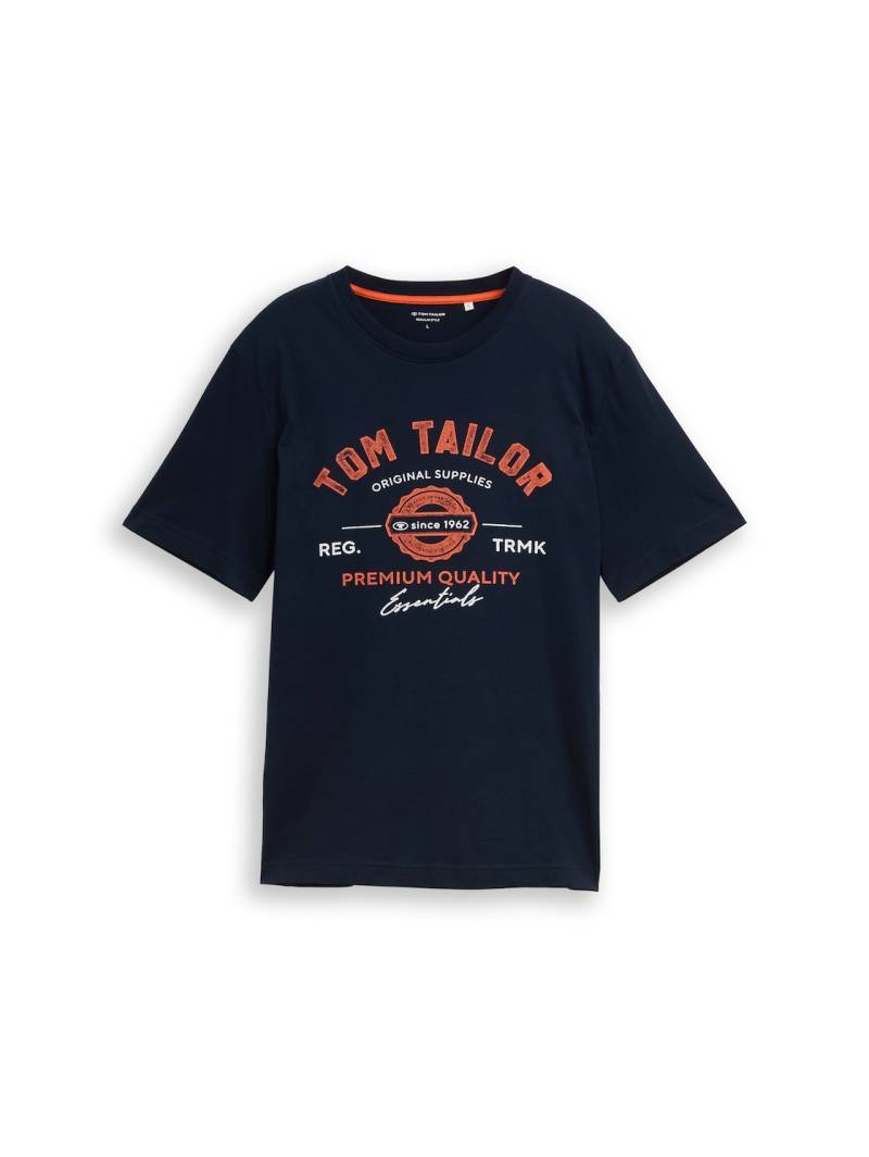 TOM TAILOR Herren T-Shirt mit Logo-Print, blau, Uni, Gr. XXXL von Tom Tailor