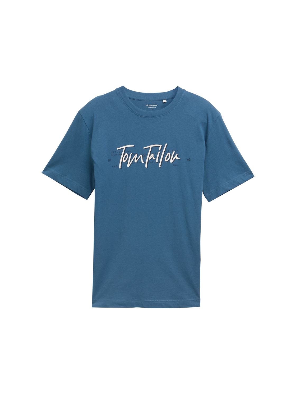 TOM TAILOR Herren T-Shirt mit Logo-Print, blau, Uni, Gr. L von Tom Tailor