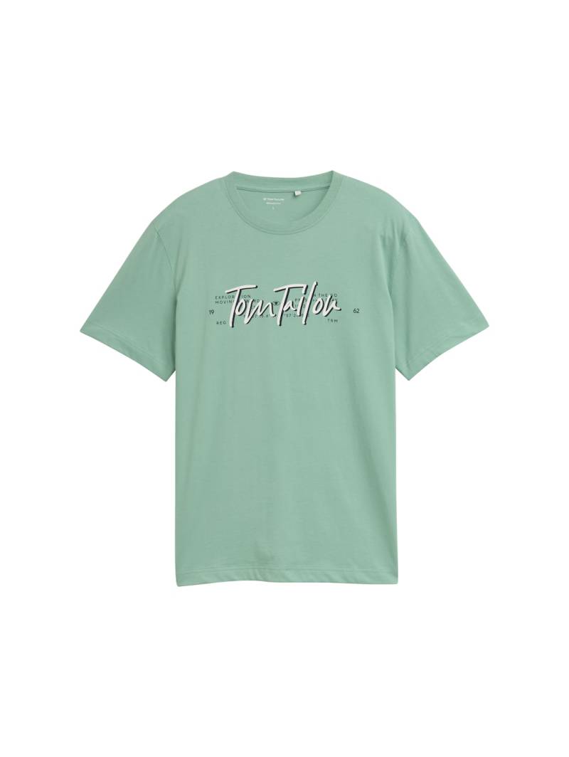TOM TAILOR Herren T-Shirt mit Logo-Print, grün, Uni, Gr. XXXL von Tom Tailor