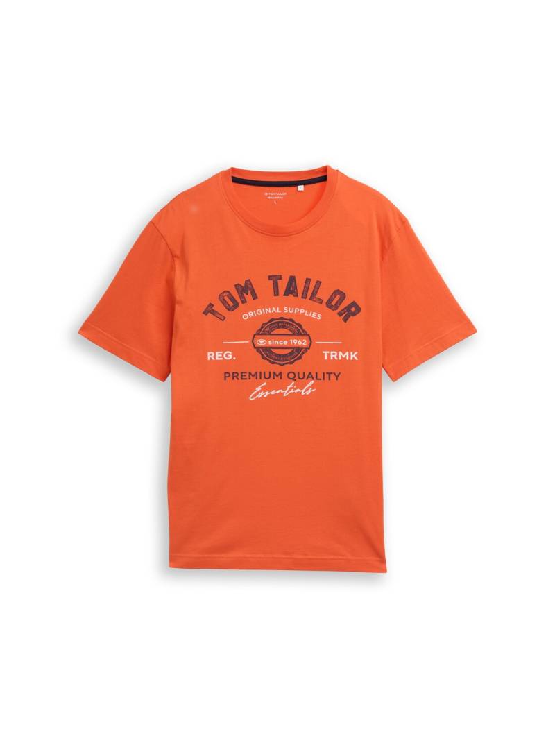 TOM TAILOR Herren T-Shirt mit Logo-Print, rot, Uni, Gr. L von Tom Tailor