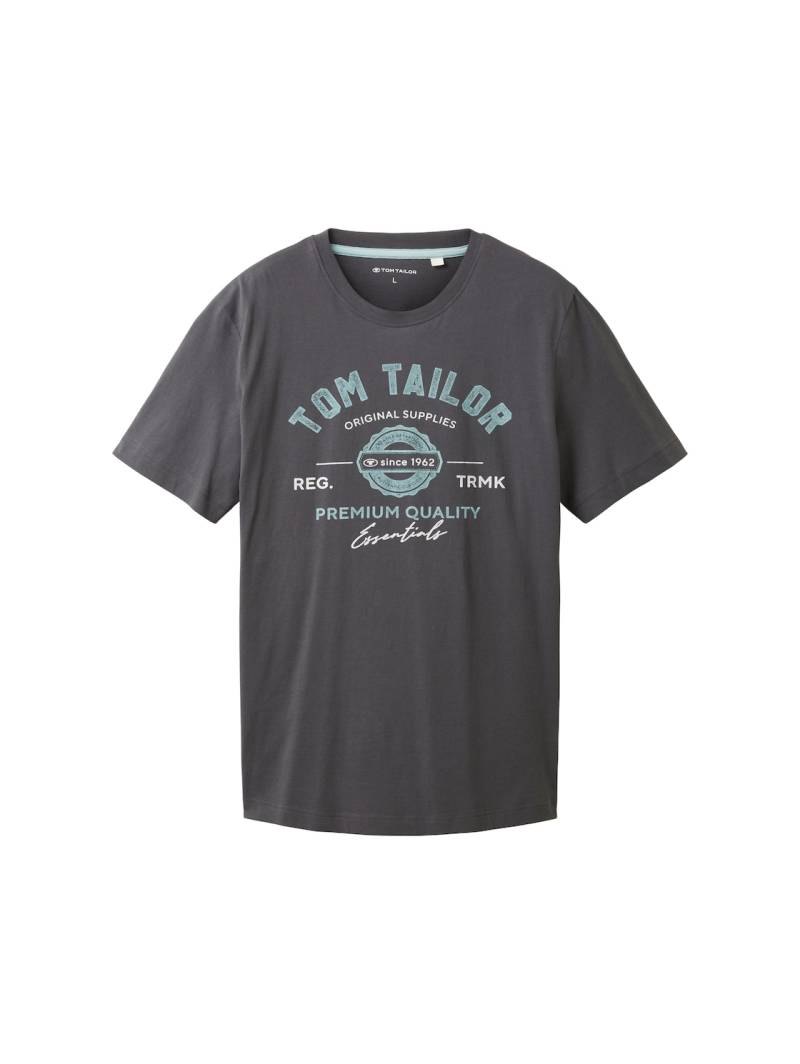 TOM TAILOR Herren T-Shirt mit Logo-Print, schwarz, Uni, Gr. L von Tom Tailor