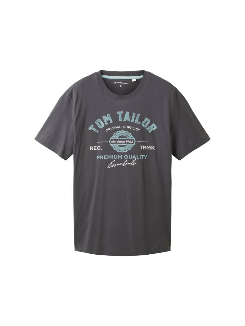 TOM TAILOR Herren T-Shirt mit Logo Print, schwarz, Logo Print, Gr. L von Tom Tailor