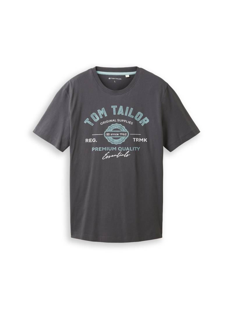 TOM TAILOR Herren T-Shirt mit Logo-Print, schwarz, Uni, Gr. XL von Tom Tailor