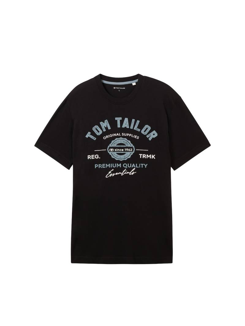 TOM TAILOR Herren T-Shirt mit Logo-Print, schwarz, Logo Print, Gr. XL von Tom Tailor