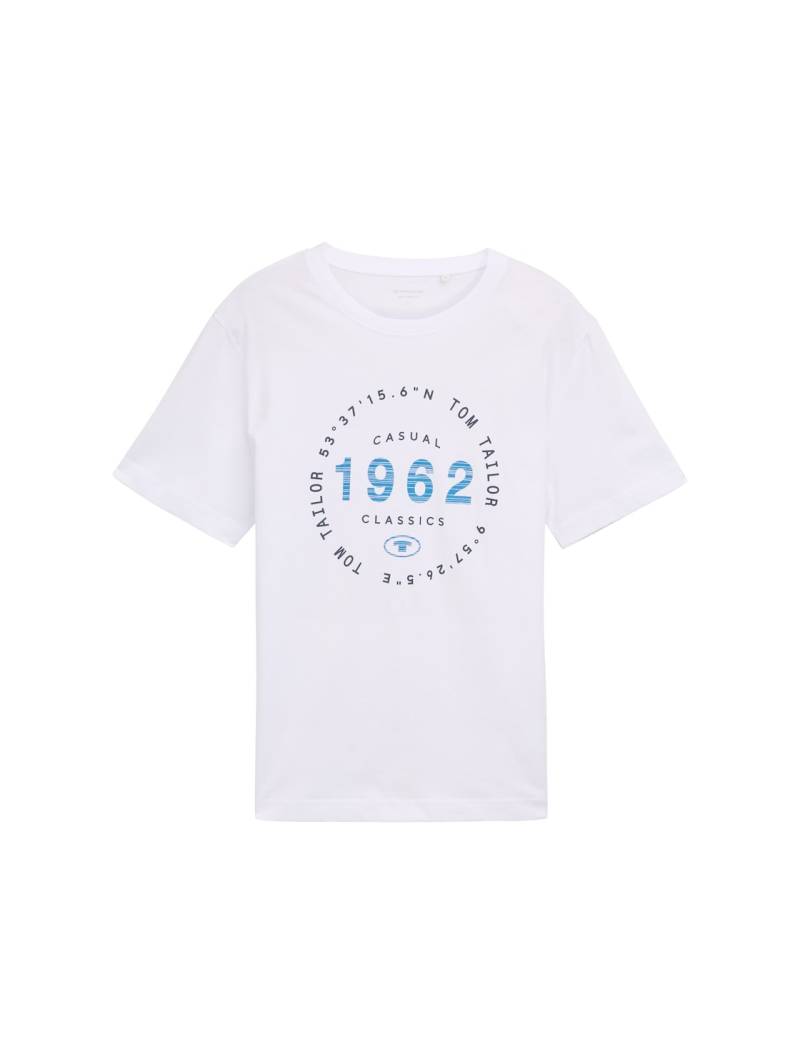 TOM TAILOR Herren T-Shirt mit Logo-Print, weiß, Uni, Gr. XXL von Tom Tailor