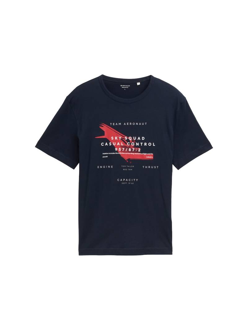 TOM TAILOR Herren T-Shirt mit Print, blau, Logo Print, Gr. S von Tom Tailor