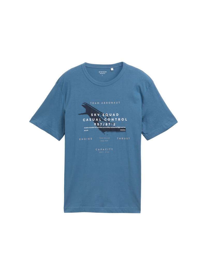 TOM TAILOR Herren T-Shirt mit Print, blau, Logo Print, Gr. XXXL von Tom Tailor