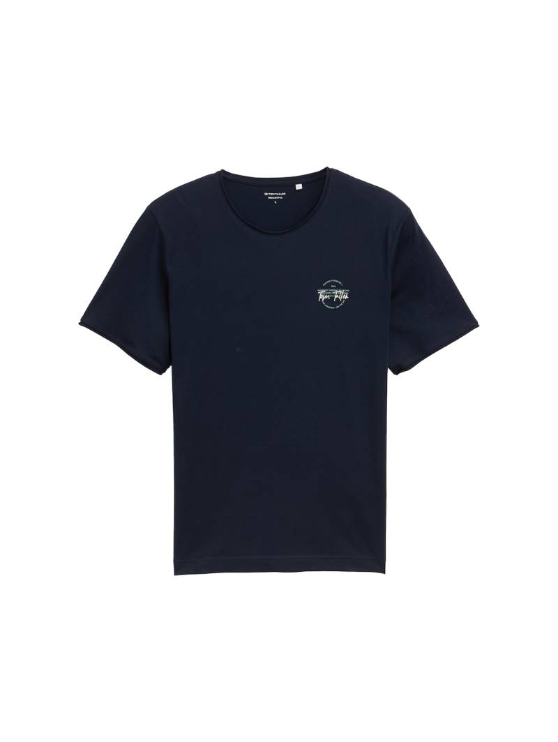 TOM TAILOR Herren T-Shirt mit Print, blau, Uni, Gr. M von Tom Tailor